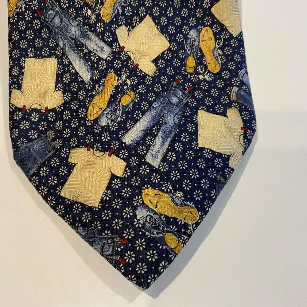 Men's 100% Silk Tie Made In Italy Novelty print jeans tee shirts shoes